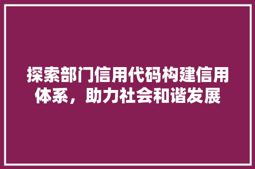 探索部门信用代码构建信用体系，助力社会和谐发展