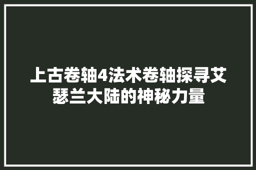 上古卷轴4法术卷轴探寻艾瑟兰大陆的神秘力量