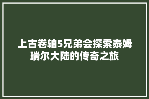 上古卷轴5兄弟会探索泰姆瑞尔大陆的传奇之旅