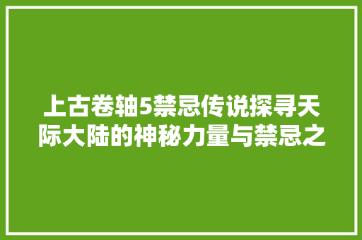 上古卷轴5禁忌传说探寻天际大陆的神秘力量与禁忌之谜
