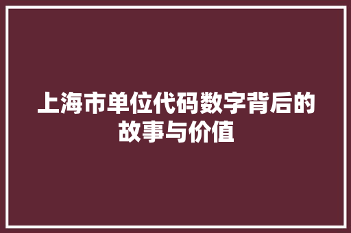 上海市单位代码数字背后的故事与价值