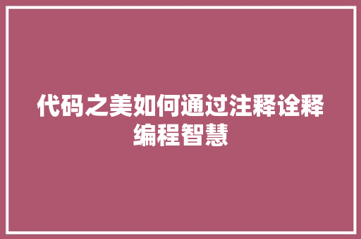 代码之美如何通过注释诠释编程智慧
