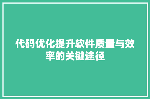代码优化提升软件质量与效率的关键途径