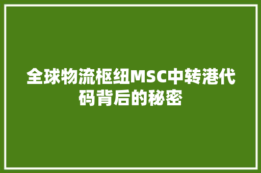 全球物流枢纽MSC中转港代码背后的秘密