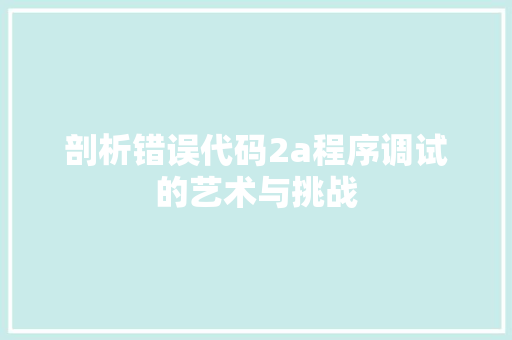 剖析错误代码2a程序调试的艺术与挑战