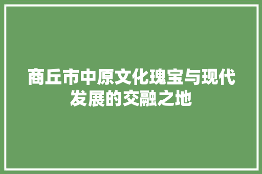 商丘市中原文化瑰宝与现代发展的交融之地