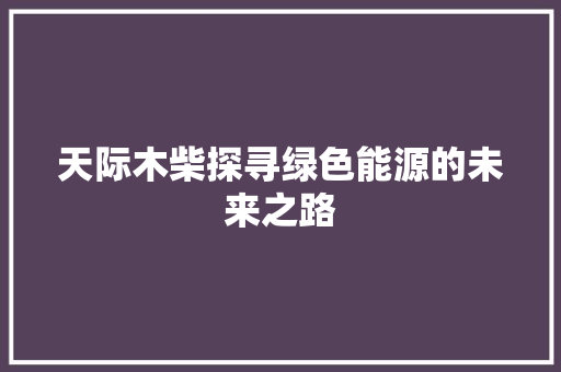 天际木柴探寻绿色能源的未来之路