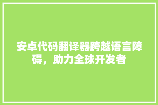 安卓代码翻译器跨越语言障碍，助力全球开发者