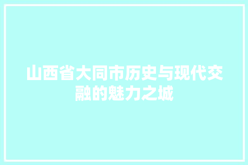 山西省大同市历史与现代交融的魅力之城