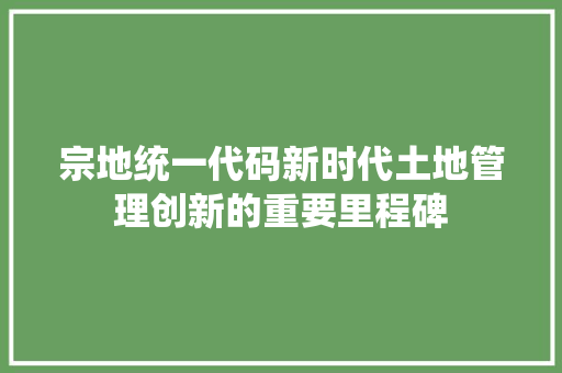 宗地统一代码新时代土地管理创新的重要里程碑