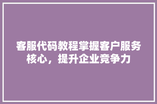 客服代码教程掌握客户服务核心，提升企业竞争力