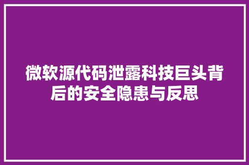 微软源代码泄露科技巨头背后的安全隐患与反思