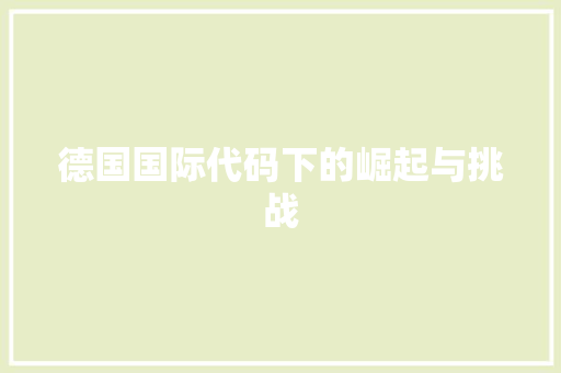 德国国际代码下的崛起与挑战