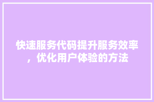 快速服务代码提升服务效率，优化用户体验的方法