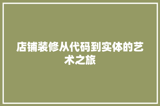 店铺装修从代码到实体的艺术之旅