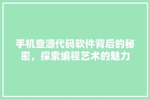手机查源代码软件背后的秘密，探索编程艺术的魅力