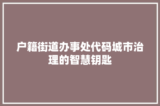 户籍街道办事处代码城市治理的智慧钥匙
