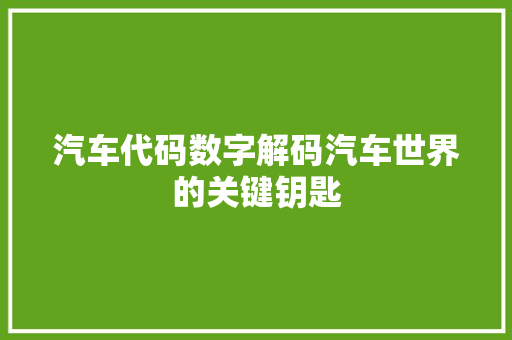 汽车代码数字解码汽车世界的关键钥匙