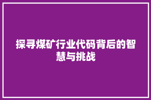 探寻煤矿行业代码背后的智慧与挑战