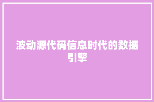 波动源代码信息时代的数据引擎