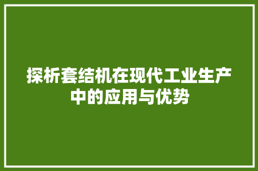 探析套结机在现代工业生产中的应用与优势