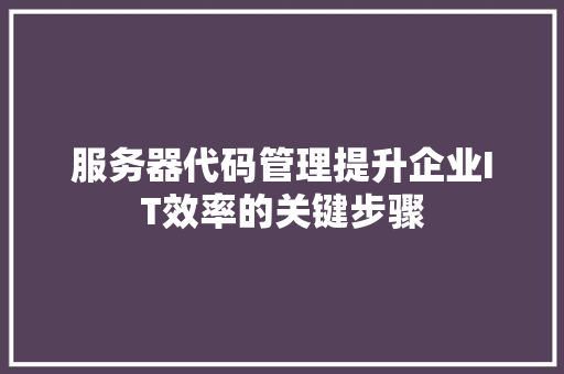 服务器代码管理提升企业IT效率的关键步骤