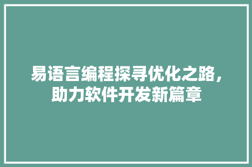 易语言编程探寻优化之路，助力软件开发新篇章