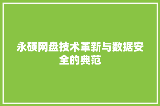 永硕网盘技术革新与数据安全的典范