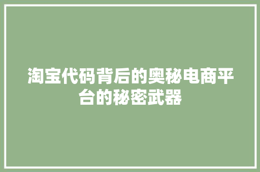 淘宝代码背后的奥秘电商平台的秘密武器