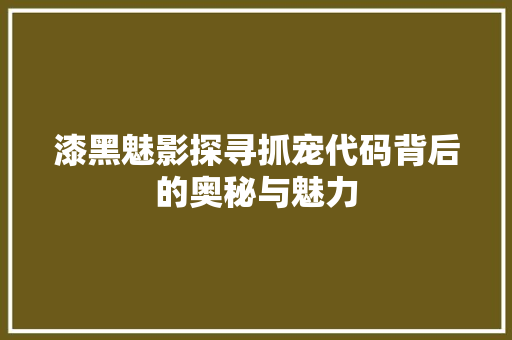 漆黑魅影探寻抓宠代码背后的奥秘与魅力