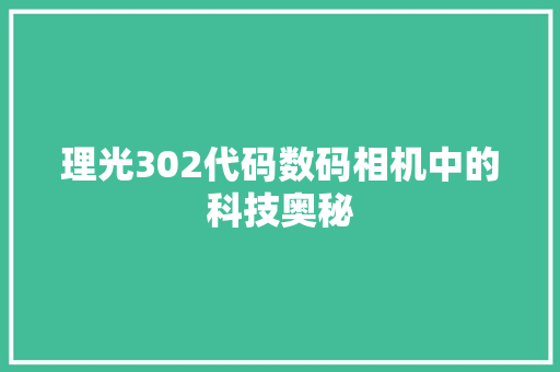 理光302代码数码相机中的科技奥秘