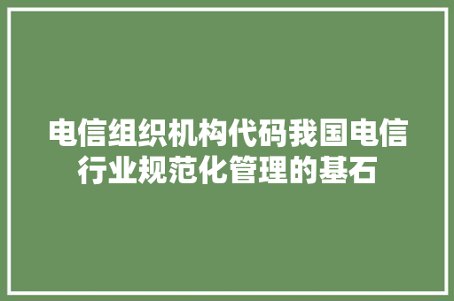 电信组织机构代码我国电信行业规范化管理的基石