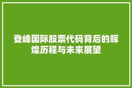登峰国际股票代码背后的辉煌历程与未来展望