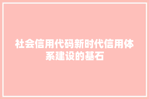 社会信用代码新时代信用体系建设的基石