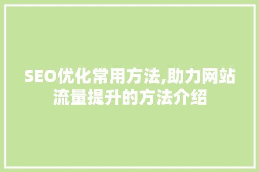 SEO优化常用方法,助力网站流量提升的方法介绍