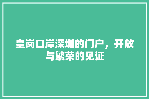皇岗口岸深圳的门户，开放与繁荣的见证