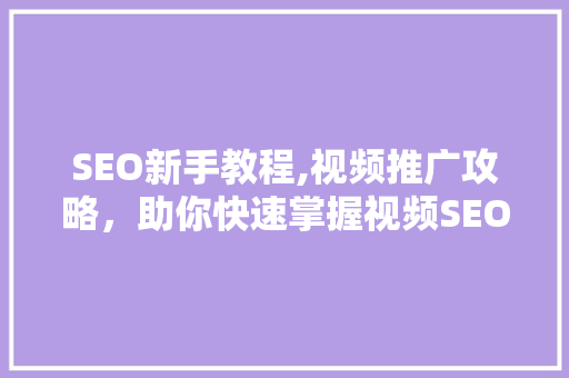SEO新手教程,视频推广攻略，助你快速掌握视频SEO优化方法