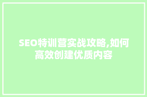 SEO特训营实战攻略,如何高效创建优质内容