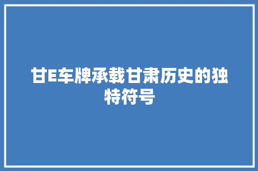 甘E车牌承载甘肃历史的独特符号